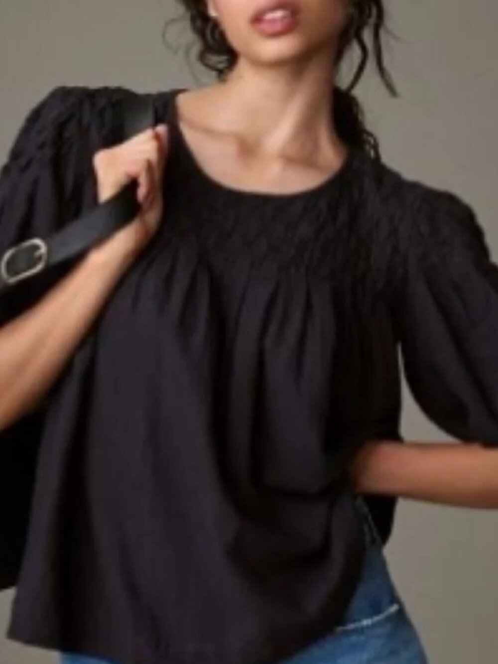 Anthropologie Liza Linen Puff Sleeve Smocked Top